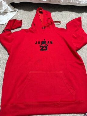 Jordan Red Hoodie with Black Logo Xl ( fits more like L)